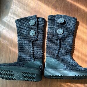 UGG Classic Cardy 5819 Black Knit Tall Boots Womens Size 7 Sweater